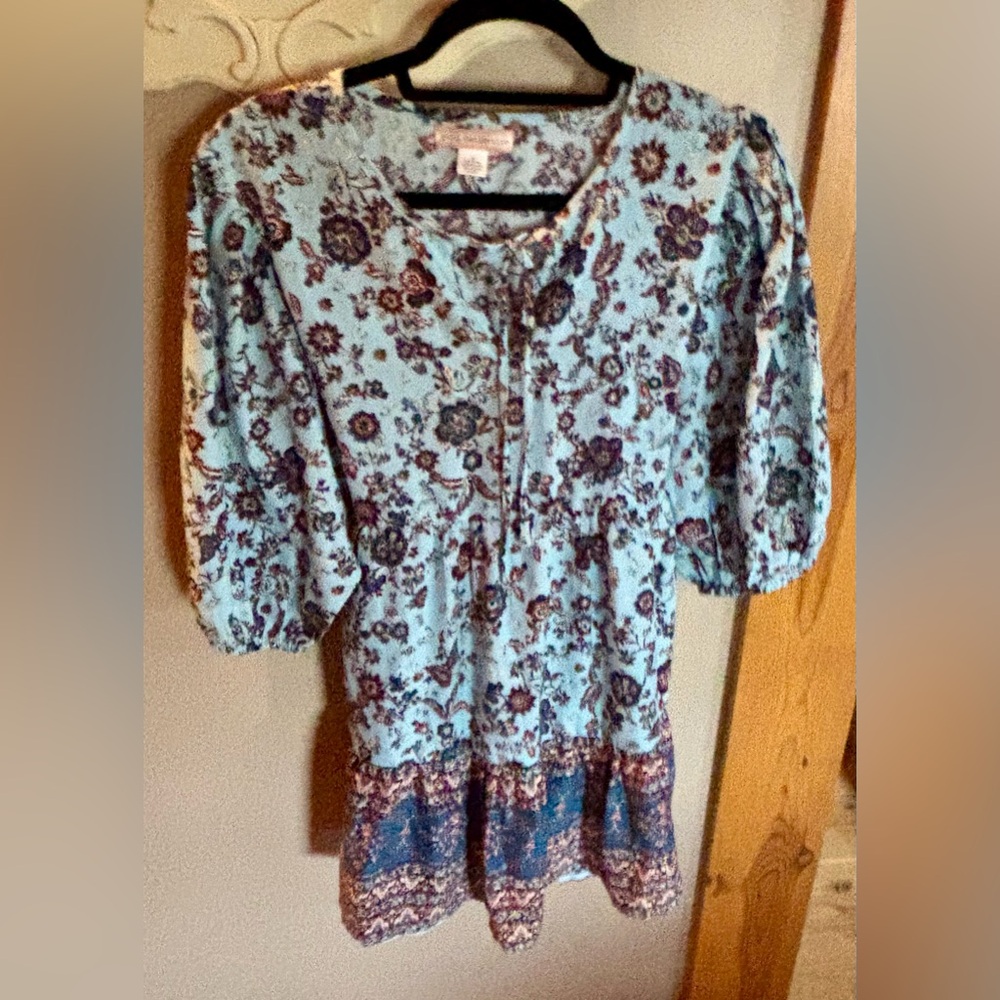 ⭐️BOG Collective Blue Floral Back Tie Puffy Sleeve Mini Dress⭐️